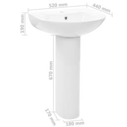 Berkfield Home Elegant Freestanding Basin with Pedestal Ceramic White 520x440x190 mm - thumbnail 7