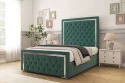 "Comfort Beds Sofia Chrome Plush Bed Frame - 50"" Upholstered Headboard in Emerald - Size: Small Double"