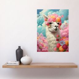 "Artery8 Wall Art Print Head in the Clouds Conceptual Artwork Fabulous Carefree Llama with Rose Flower Headband Kids Room Poster - Size: W12"" x H16""" - thumbnail 2