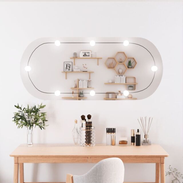 Berkfield Home Wall Mirror with LED Lights 45x100 cm Glass Oval in Silver - image 1