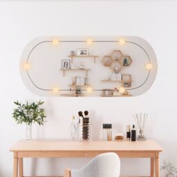 Berkfield Home Wall Mirror with LED Lights 45x100 cm Glass Oval in Silver - thumbnail 3