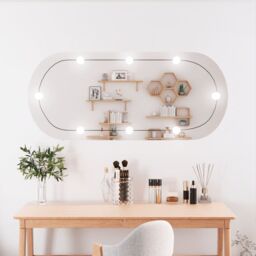 Berkfield Home Wall Mirror with LED Lights 45x100 cm Glass Oval in Silver