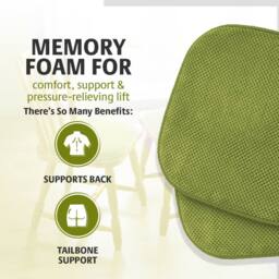 Coopers of Stortford Pack of 2 Memory Foam Dining Chair Seat Pads - Chenille, Non-Slip Back in Green - Size: 40 cm x 40 cm - thumbnail 3
