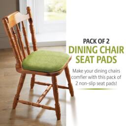 Coopers of Stortford Pack of 2 Memory Foam Dining Chair Seat Pads - Chenille, Non-Slip Back in Green - Size: 40 cm x 40 cm - thumbnail 2