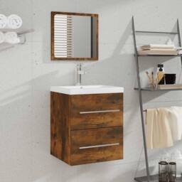 Berkfield Home Stylish Bathroom Cabinet with Mirror Smoked Oak 41x38.5x48 cm Eng in Brown - thumbnail 2