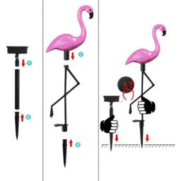 VOGREX 3pcs LED Solar Flamingo Lights Outdoor Garden Lawn Lamp Lighting in Pink - thumbnail 2