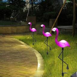 VOGREX 3pcs LED Solar Flamingo Lights Outdoor Garden Lawn Lamp Lighting in Pink - thumbnail 4
