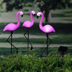VOGREX 3pcs LED Solar Flamingo Lights Outdoor Garden Lawn Lamp Lighting in Pink