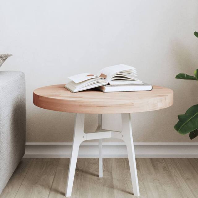 Berkfield Home Table Top Ø50x4 cm Round Solid Wood Beech in Light Oak - Size: 50x4 cm - image 1