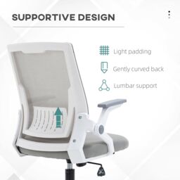 VINSETTO Mesh Office Chair with Lumbar Support, Flip-up Arm, Wheels, Grey - thumbnail 5