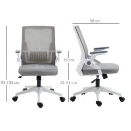 VINSETTO Mesh Office Chair with Lumbar Support, Flip-up Arm, Wheels, Grey - thumbnail 3