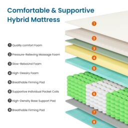 Dprodo Medium Firm Hybrid Mattress 27CM - Memory Foam & Pocket Springs in White - Size: Super King - thumbnail 7