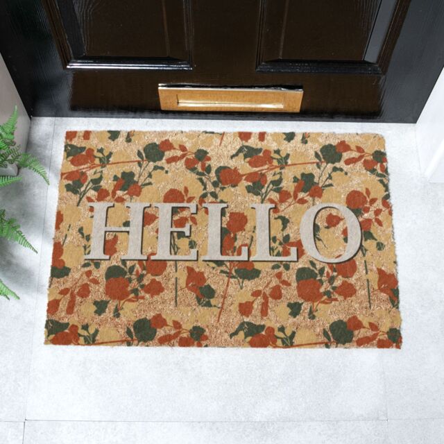Artsy Mats Hello Floral Coir Doormat (60 x 40cm) in Brown - Size: 40 x 60 cm - image 1