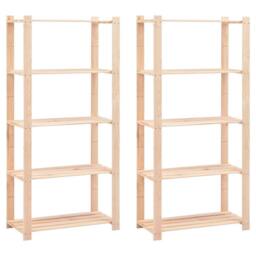 Berkfield Home 5-Tier Storage Racks 2 pcs 80x38x170 cm Solid Pinewood 250 kg in Beige - Size: 80 x 38 x 170 cm - thumbnail 2