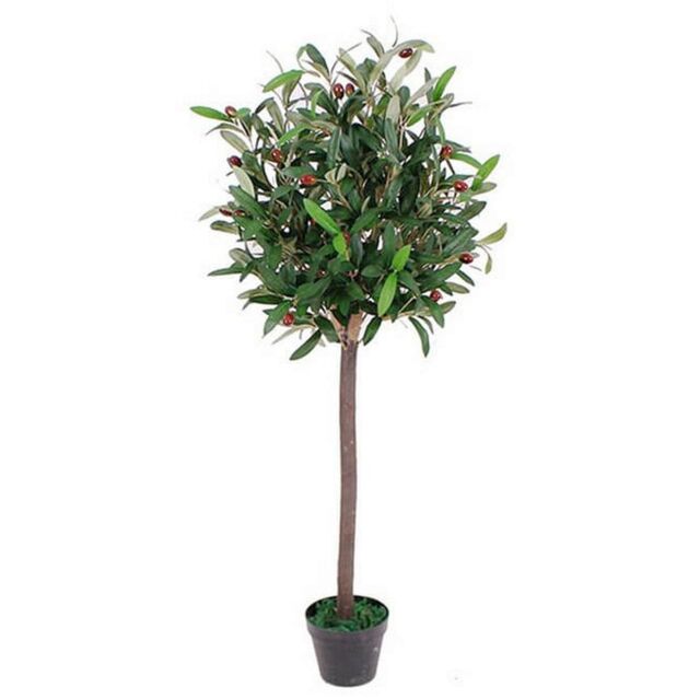 Leaf 90cm Design UK Realistic Artificial Olive Tree in Black Plastic Pot in Green