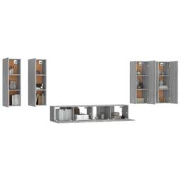 Berkfield Home 6 Piece TV Cabinet Set Grey Sonoma Engineered Wood - thumbnail 4