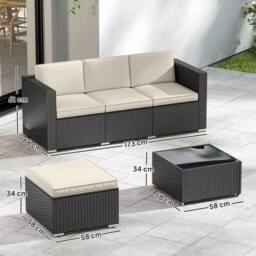 OUTSUNNY Garden Furniture Set w/ Padded Cushions Corner Sofa Set, Black - thumbnail 3