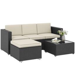 OUTSUNNY Garden Furniture Set w/ Padded Cushions Corner Sofa Set, Black - thumbnail 2