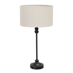ValueLights Maggie Black Metal Candlestick Slim Table Lamp with Fabric Drum Lamp Shade in White - thumbnail 2