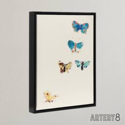 "Artery8 Five Butterflies Watercolour Redon Black Framed Canvas Wall Art in White - Size: W12"" x H16""" - thumbnail 2