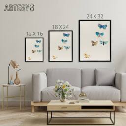 "Artery8 Five Butterflies Watercolour Redon Black Framed Canvas Wall Art in White - Size: W12"" x H16""" - thumbnail 4