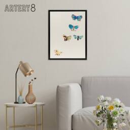 "Artery8 Five Butterflies Watercolour Redon Black Framed Canvas Wall Art in White - Size: W12"" x H16""" - thumbnail 3
