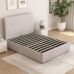 Aspire Taylor Ottoman Storage Bed Frame in Plush Velvet Fabric in Silver - Size: Super King - thumbnail 4