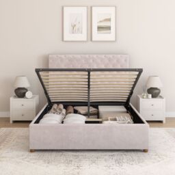 Aspire Taylor Ottoman Storage Bed Frame in Plush Velvet Fabric in Silver - Size: Super King - thumbnail 5