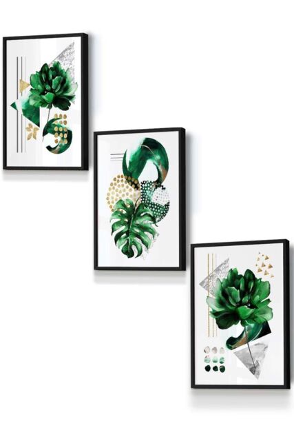 ARTZE Abstract Green Gold Botanical Framed Wall Art - Small in Black - Size: W33 cm x H45 cm x D20mm - image 1
