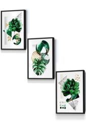 ARTZE Abstract Green Gold Botanical Framed Wall Art - Small in Black - Size: W33 cm x H45 cm x D20mm - thumbnail 1