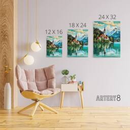 "Artery8 Church on Lake Bled Slovenia Island Canvas Wall Art Print in Blue - Size: W18"" x H24""" - thumbnail 4
