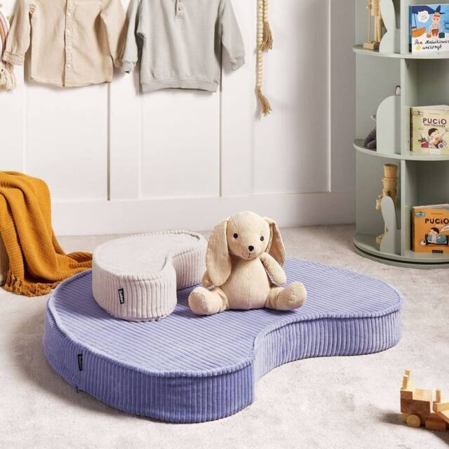 Wyld and Coco Violet and Beige Floor Cushion Set Cotton Velvet Ribbed Corduroy Bean - image 1