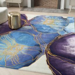 The Rug Shop UK Blue Handmade Floral Abstract Optical 3D Luxurious Cotton Backing Rug - Size: 114 cm x 170 cm - thumbnail 5