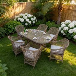 Furniture Maxi Provence Willow 6‑Seater Rattan Garden Dining Set in Natural
