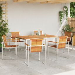 Berkfield Home 7 Piece Garden Dining Set Solid Wood Acacia in Brown - thumbnail 4