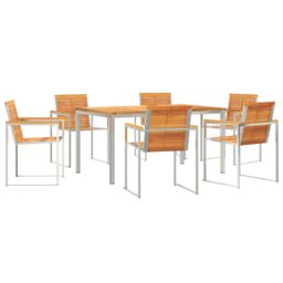 Berkfield Home 7 Piece Garden Dining Set Solid Wood Acacia in Brown - thumbnail 2