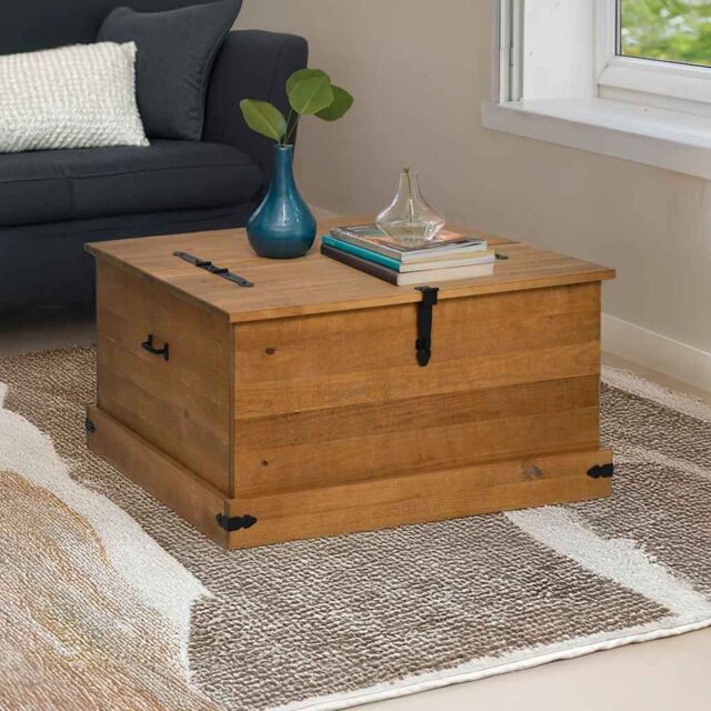 Berkfield Home Storage Chest HALDEN 91x91x47 cm Solid Wood Pine in Brown - Size: 91 x 91 x 47 cm - image 1
