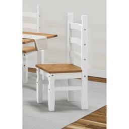 FORGEVIO Dining Chairs x 2 White Painted Slat Back Mexican Solid Wood - thumbnail 4