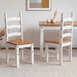 FORGEVIO Dining Chairs x 2 White Painted Slat Back Mexican Solid Wood