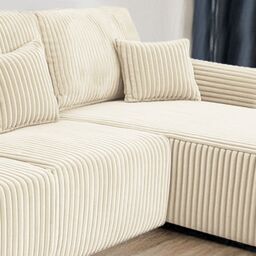 Furnishings For Less UK Vinci Chunky Cord Soft 4 Seater Corner Sofa Right Hand Facing Grey or Cream in Ivory - thumbnail 2