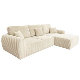 Furnishings For Less UK Vinci Chunky Cord Soft 4 Seater Corner Sofa Right Hand Facing Grey or Cream in Ivory - thumbnail 5