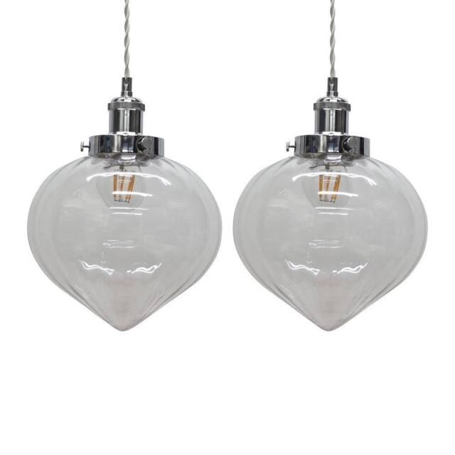 First Choice Lighting Set of 2 Layla - Clear Glass Easy Fit Pendant Shades Chrome Detail - image 1