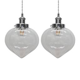 First Choice Lighting Set of 2 Layla - Clear Glass Easy Fit Pendant Shades Chrome Detail - thumbnail 1