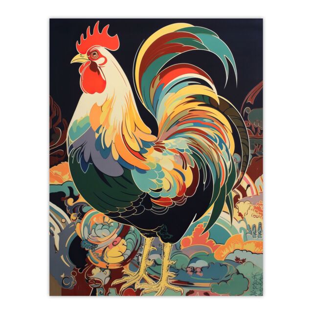 "Artery8 Cockerel Cock Rooster Modern Flamboyant Colourful Painting Extra Large XL Wall Art Poster Print - Size: W24"" x H32""" - image 1