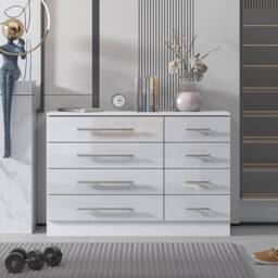 Harmin White 8 Drawer High Gloss Chest of Drawers - with sleek handles - thumbnail 4