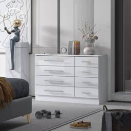 Harmin White 8 Drawer High Gloss Chest of Drawers - with sleek handles - thumbnail 5