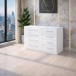 Harmin White 8 Drawer High Gloss Chest of Drawers - with sleek handles