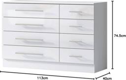 Harmin White 8 Drawer High Gloss Chest of Drawers - with sleek handles - thumbnail 7