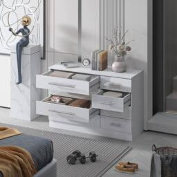 Harmin White 8 Drawer High Gloss Chest of Drawers - with sleek handles - thumbnail 3