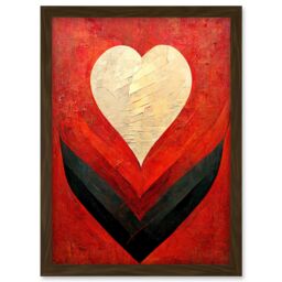 Artery8 Modern Palette Knife Oil Paint Heart Red Abstract Artwork Framed Wall Art Print A4 in Brown - thumbnail 1